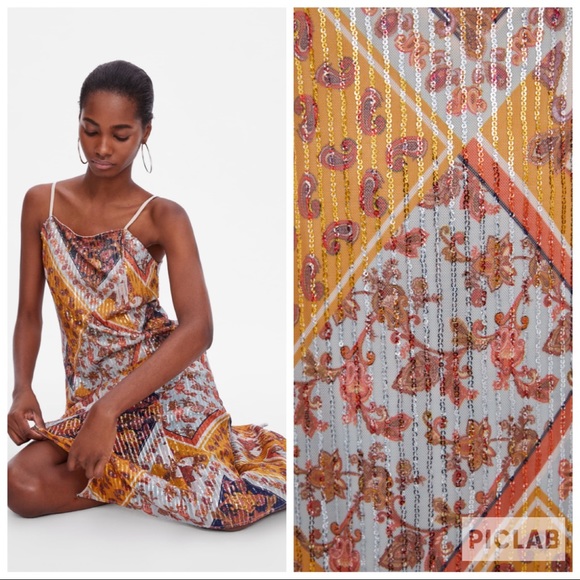 Zara Dresses Nwt Zara Print Dress With Sequins Poshmark